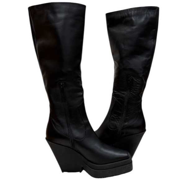 New Gia Borghini Texan Knee High Leather EU 38 US 8 Boot Black Western Platform - Picture 10 of 13